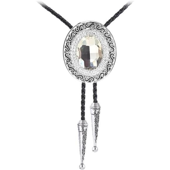Turquoise Bolo Tie for Men Crystal Silver Bolo Tie - Picture 1 of 7